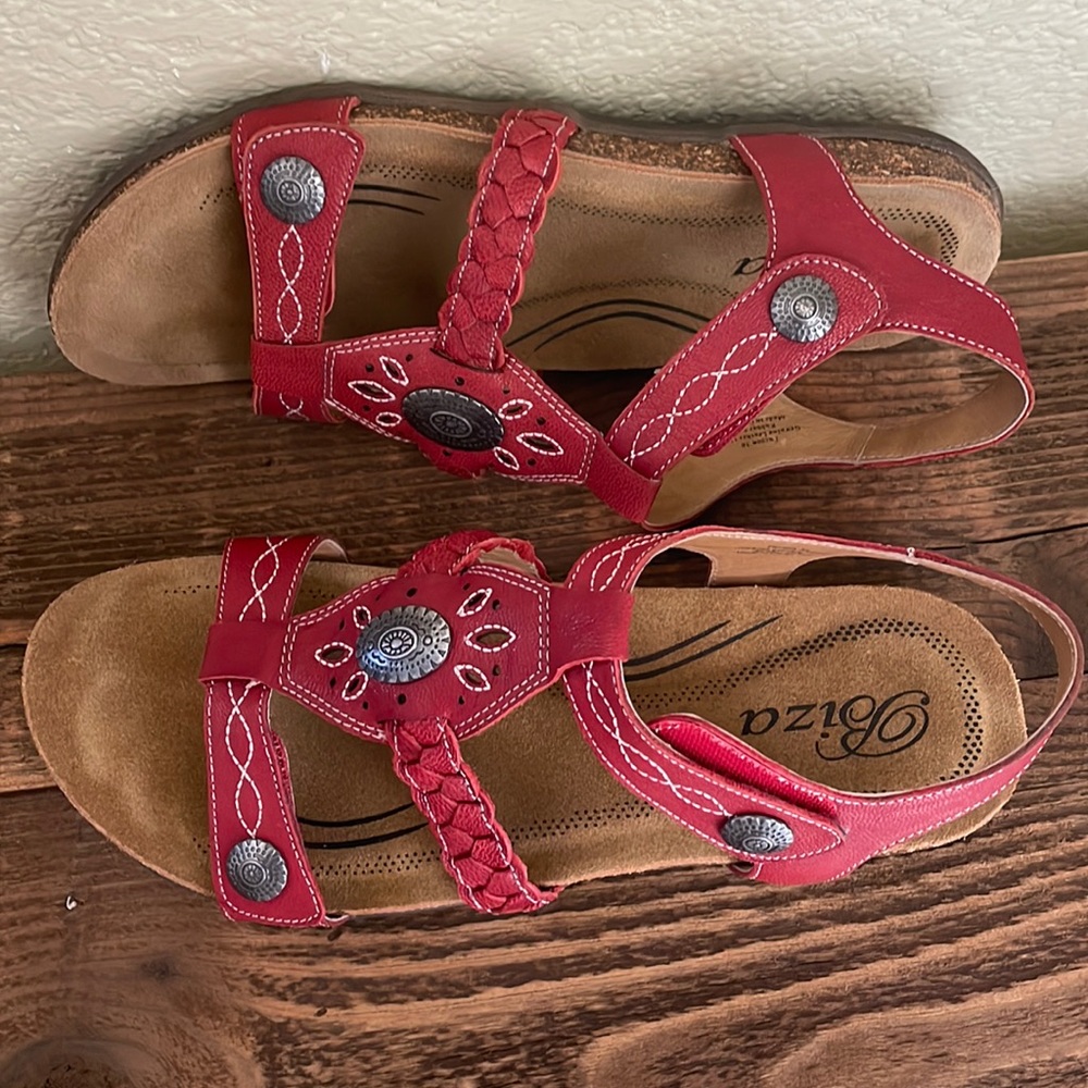 Biza red leather adjustable comfort sandals, size 38 (7), excellent condition
